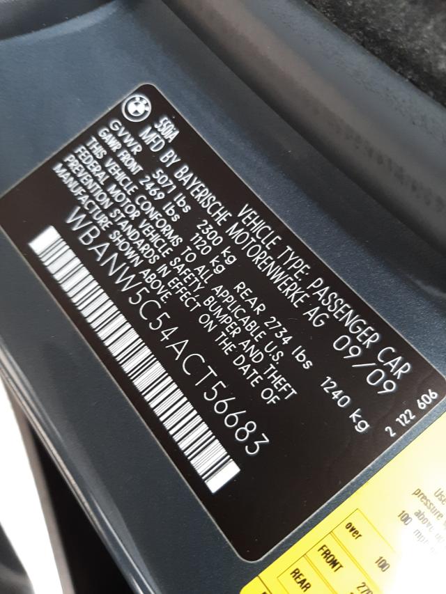 2010 BMW 550 I WBANW5C54ACT56683