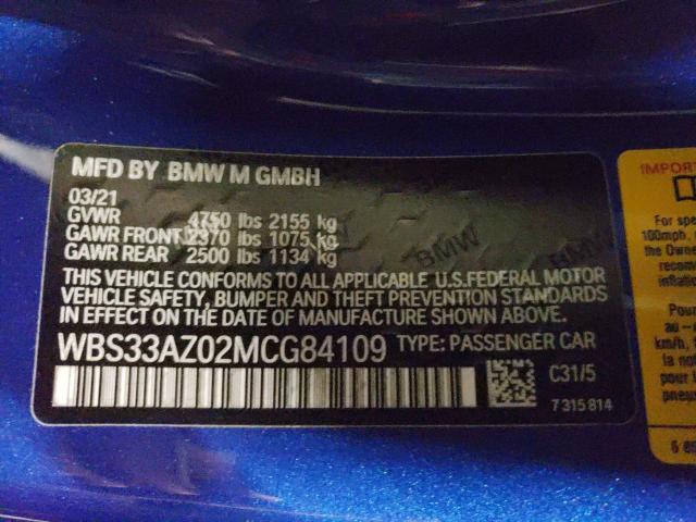 2021 BMW M4 COMPETI WBS33AZ02MCG84109