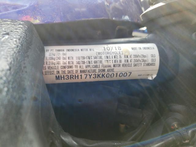 2019 YAMAHA YZFR3 MH3RH17Y3KK001007