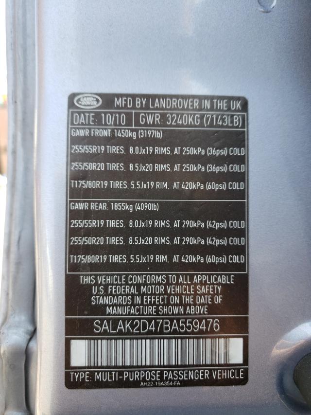 2011 LAND ROVER LR4 HSE LU SALAK2D47BA559476
