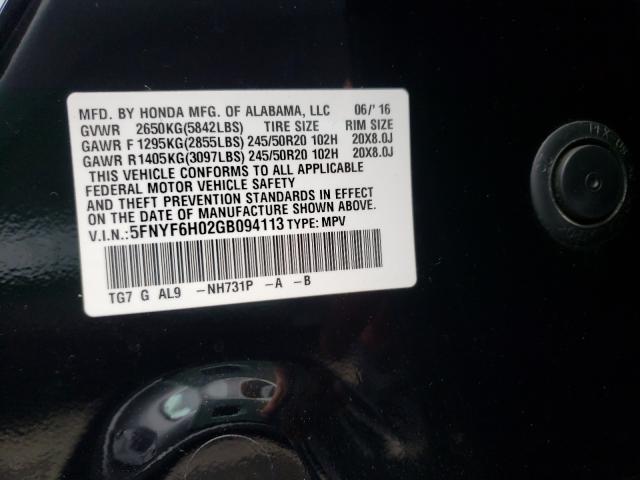 2016 HONDA PILOT ELIT 5FNYF6H02GB094113