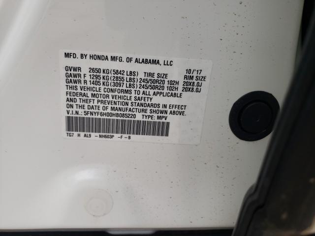 2017 HONDA PILOT ELIT 5FNYF6H00HB085220
