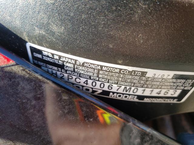 2007 HONDA CBR600 RR JH2PC40067M011463