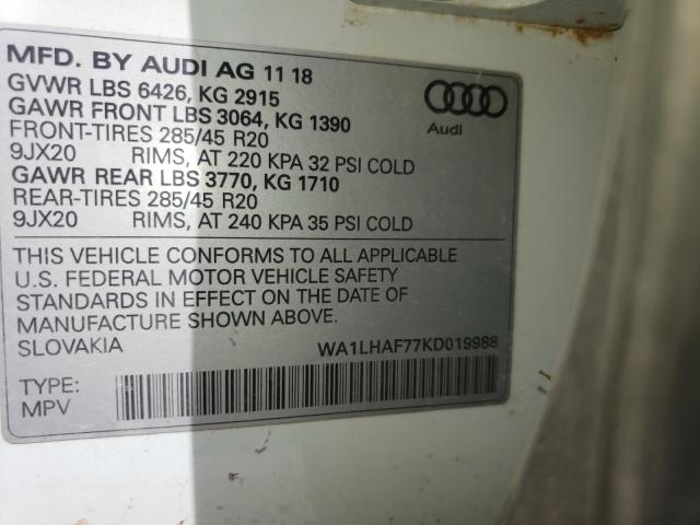 VIN WA1LHAF77KD019988 2019 Audi Q7, Premium Plus no.10