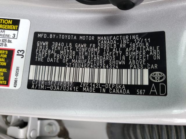 2012 TOYOTA COROLLA S 2T1BU4EE4CC764324