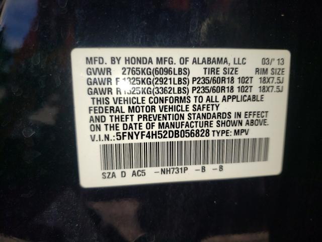 2013 HONDA PILOT 5FNYF4H52DB056828