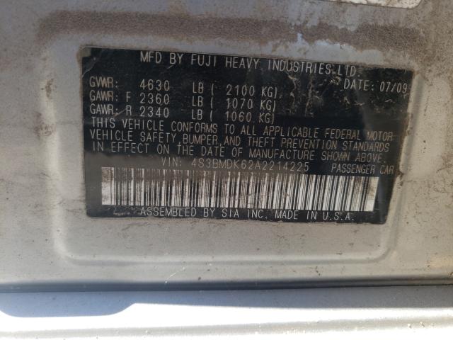 2010 SUBARU LEGACY 4S3BMDK62A2214225