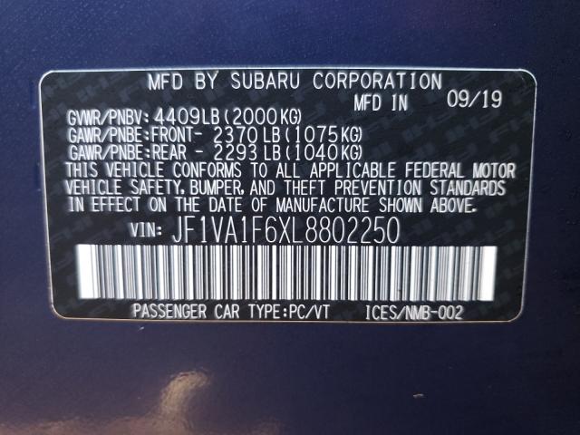 2020 SUBARU WRX PREMIU JF1VA1F6XL8802250