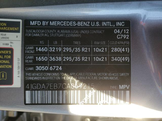 2012 MERCEDES-BENZ ML 63 AMG 4JGDA7EB7CA069215