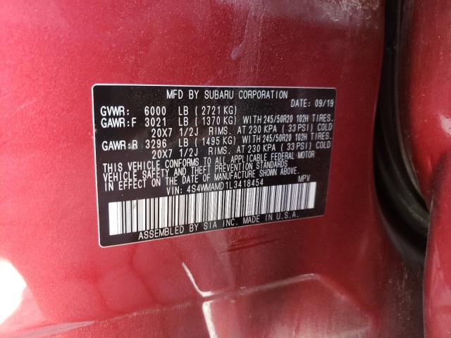 2020 SUBARU ASCENT LIM 4S4WMAMD1L3418454