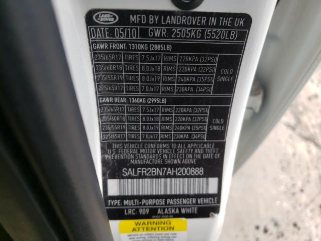 2010 LAND ROVER LR2 HSE SALFR2BN7AH200888