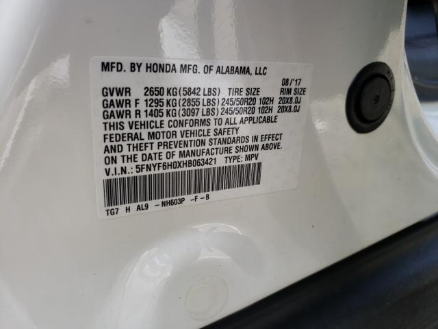 2017 HONDA PILOT ELIT 5FNYF6H0XHB063421