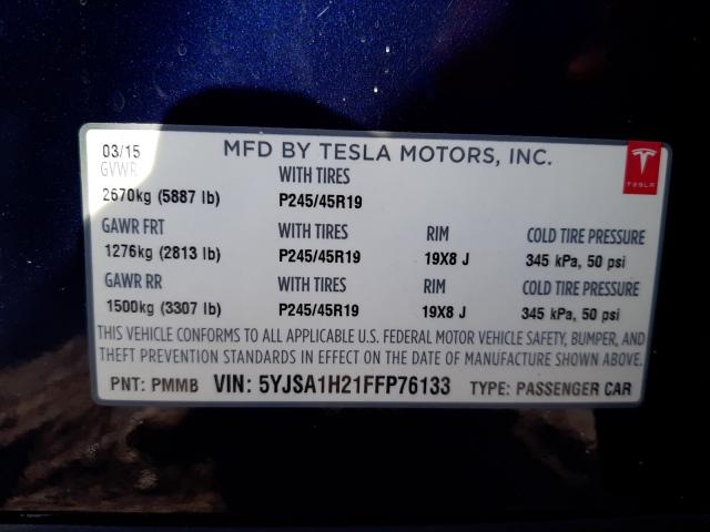 2015 TESLA MODEL S 85 5YJSA1H21FFP76133