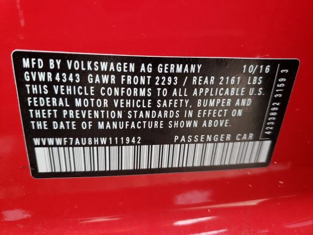 2017 VOLKSWAGEN GOLF R WVWWF7AU8HW111942