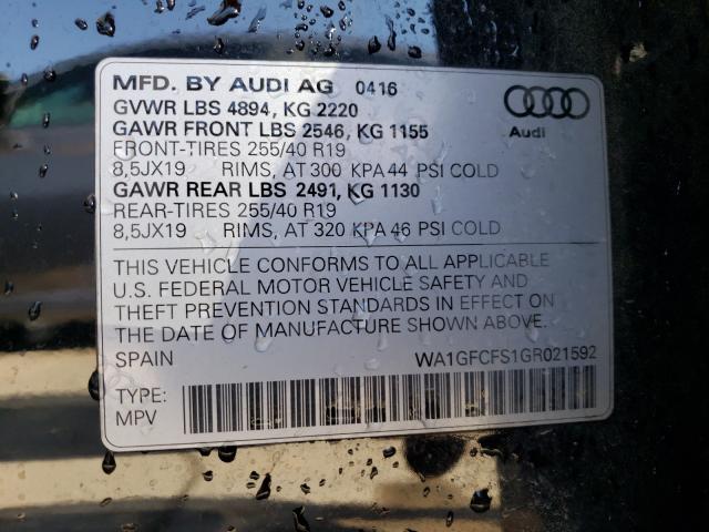 2016 AUDI Q3 PRESTIG WA1GFCFS1GR021592