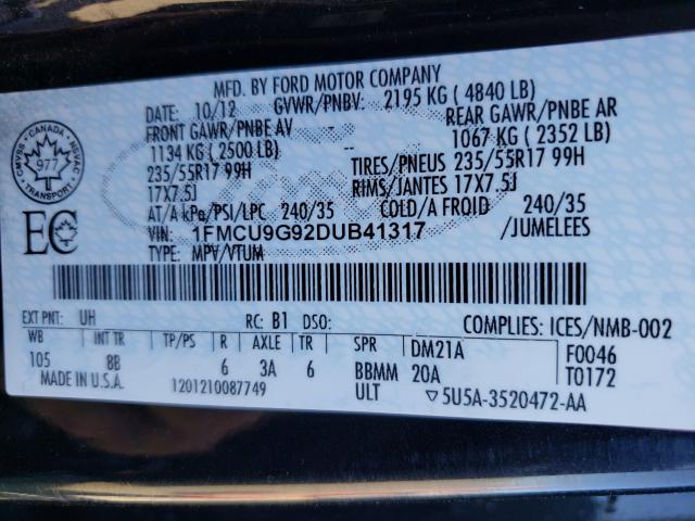1FMCU9G92DUB41317 Ford Escape Se 2013. Фото: 9