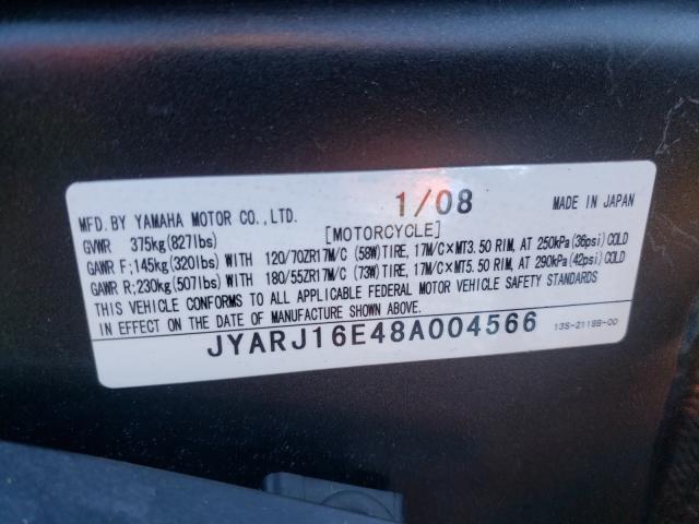 2008 YAMAHA YZFR6 JYARJ16E48A004566