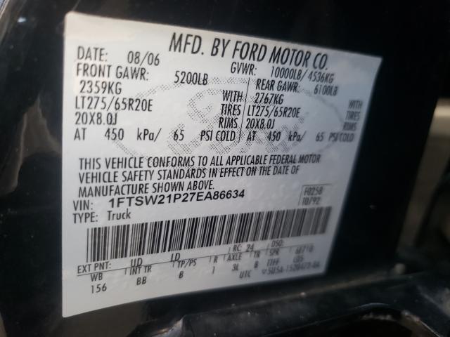 2007 FORD F250, 1FTSW21P27EA86634 - 10