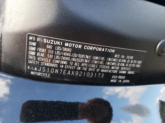 2009 SUZUKI GSX-R600 JS1GN7EAX92103173