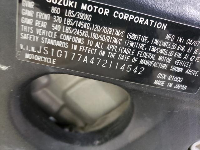 2007 SUZUKI GSX-R1000 JS1GT77A472114542
