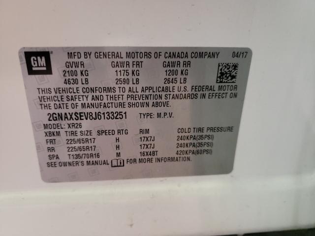 2018 CHEVROLET EQUINOX LT 2GNAXSEV8J6133251