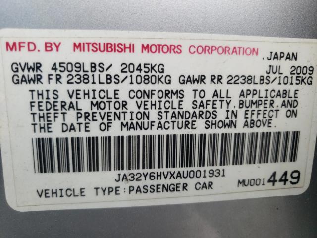2010 MITSUBISHI LANCER RAL JA32Y6HVXAU001931
