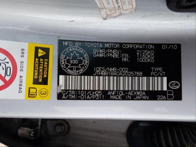 2010 LEXUS HS 250H JTHBB1BA0A2025788