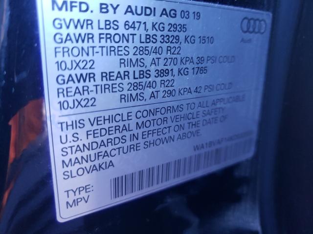 2019 AUDI Q8 PREMIUM WA1BVAF14KD033850