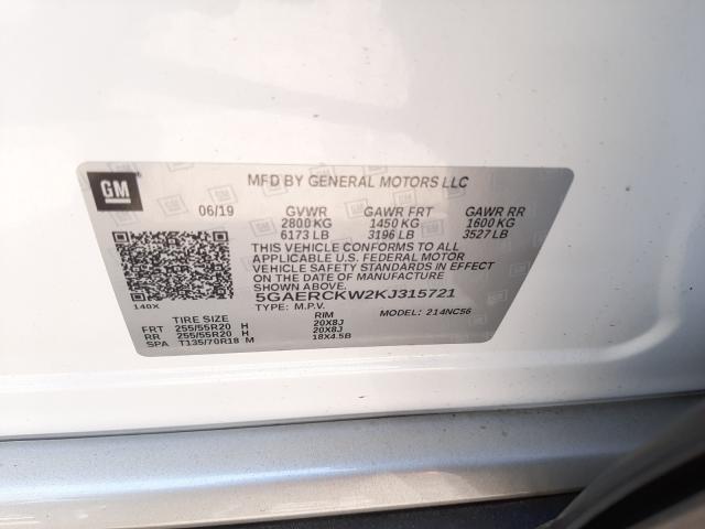 2019 BUICK ENCLAVE PR 5GAERCKW2KJ315721