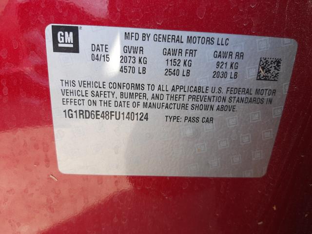 VIN 1G1RD6E48FU140124 2015 Chevrolet Volt no.10