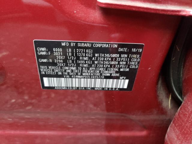 2020 SUBARU ASCENT LIM 4S4WMAPD2L3425778