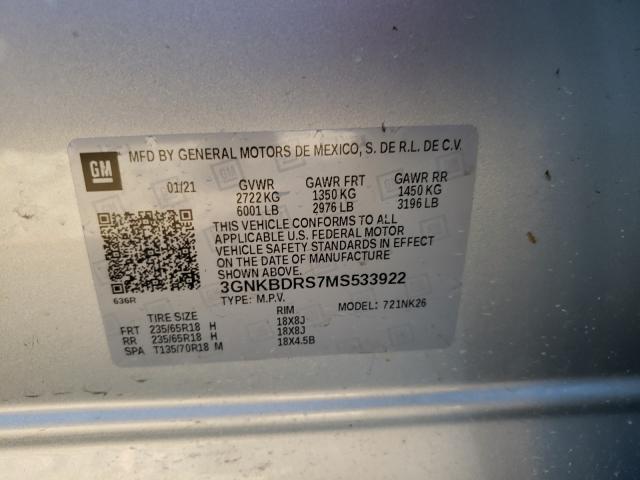 2021 CHEVROLET BLAZER 3LT 3GNKBDRS7MS533922