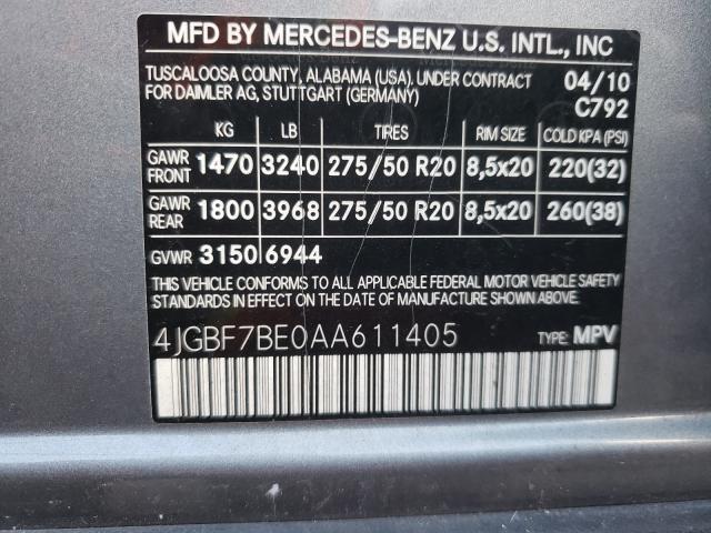 2010 MERCEDES-BENZ GL 450 4MA 4JGBF7BE0AA611405