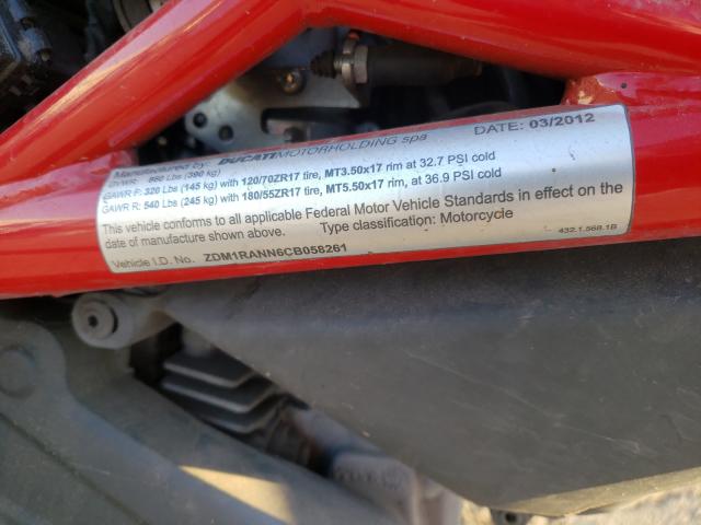 2012 DUCATI MONSTER 79 ZDM1RANN6CB058261