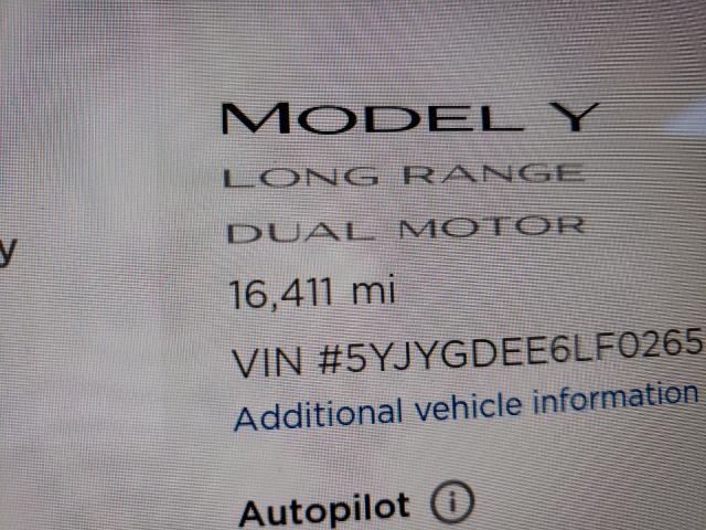 2020 TESLA MODEL Y 5YJYGDEE6LF026537