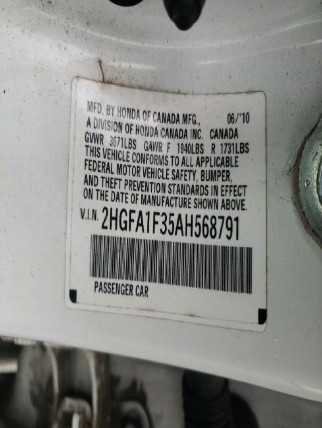 2010 HONDA CIVIC VP 2HGFA1F35AH568791