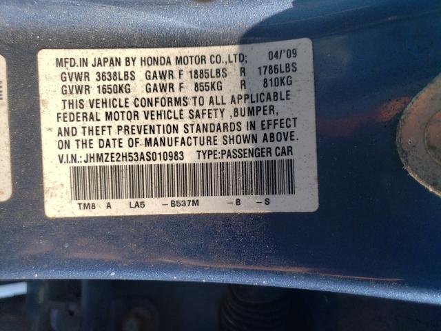2010 HONDA INSIGHT LX JHMZE2H53AS010983