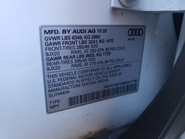 VIN WA1LXAF75MD017789 2021 Audi Q7, Premium Plus no.10