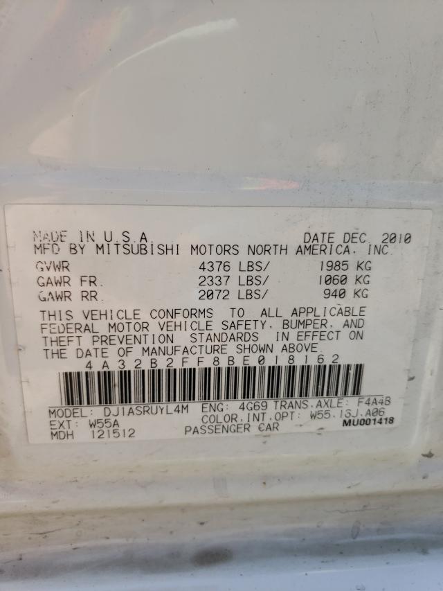 2011 MITSUBISHI GALANT FE 4A32B2FF8BE018162