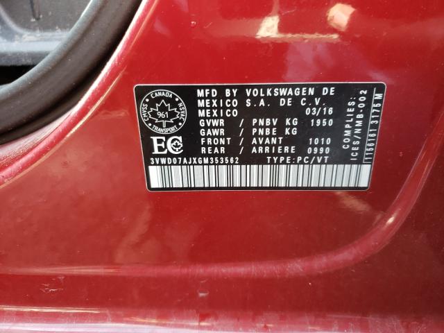 2016 VOLKSWAGEN JETTA COMF 3VWD07AJXGM353562