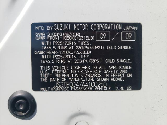 2010 SUZUKI GRAND VITA JS3TE0D47A4100250