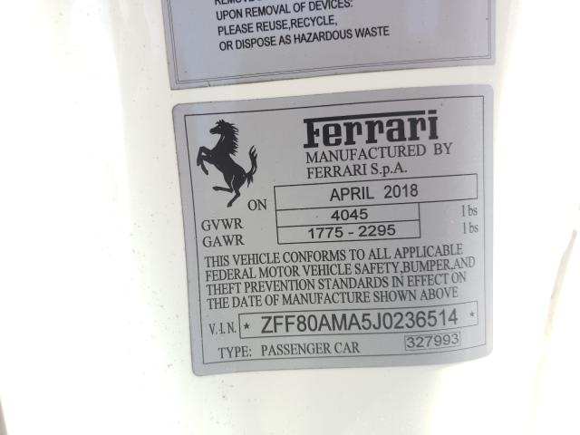 VIN ZFF80AMA5J0236514 2018 Ferrari 488 no.10