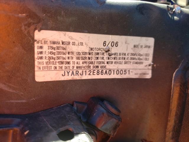 2006 YAMAHA YZFR6 L JYARJ12E86A010051