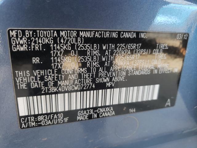 2012 TOYOTA RAV4 2T3BK4DV8CW072774