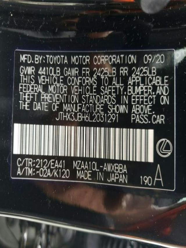 2020 LEXUS UX 200 JTHX3JBH6L2031291