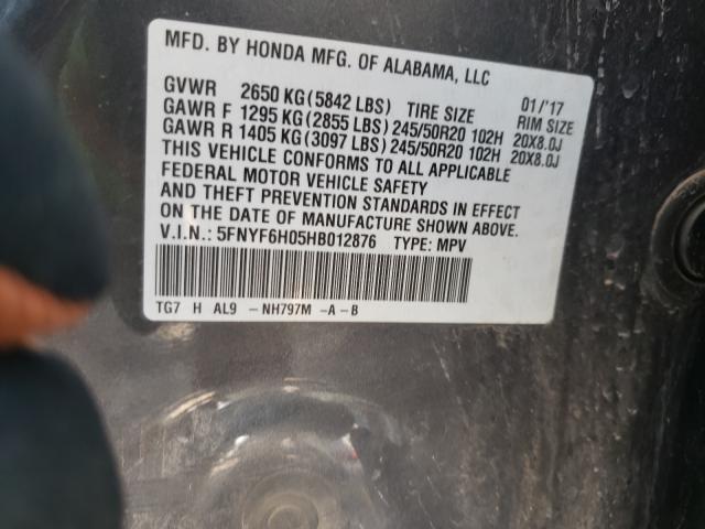 2017 HONDA PILOT ELIT 5FNYF6H05HB012876