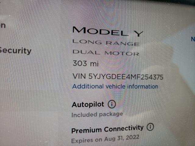 2021 TESLA MODEL Y 5YJYGDEE4MF254375