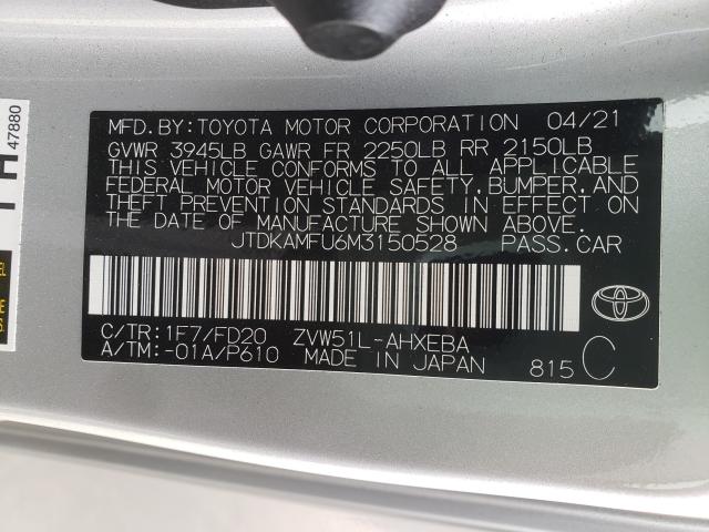 2021 TOYOTA PRIUS SPEC JTDKAMFU6M3150528