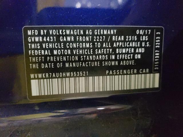 2017 VOLKSWAGEN E-GOLF SE WVWKR7AU0HW953521