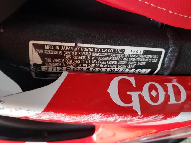 2001 HONDA CBR600 F4 JH2PC35091M207567
